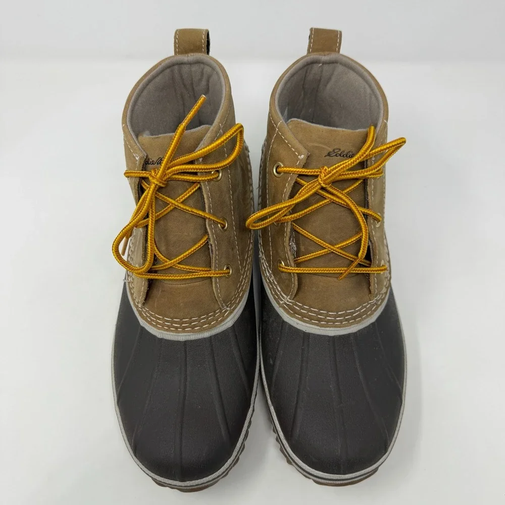 Eddie Bauer Hunt Pac Duck Boots Brown Leather Waterproof Rubber Ankle Women's 10